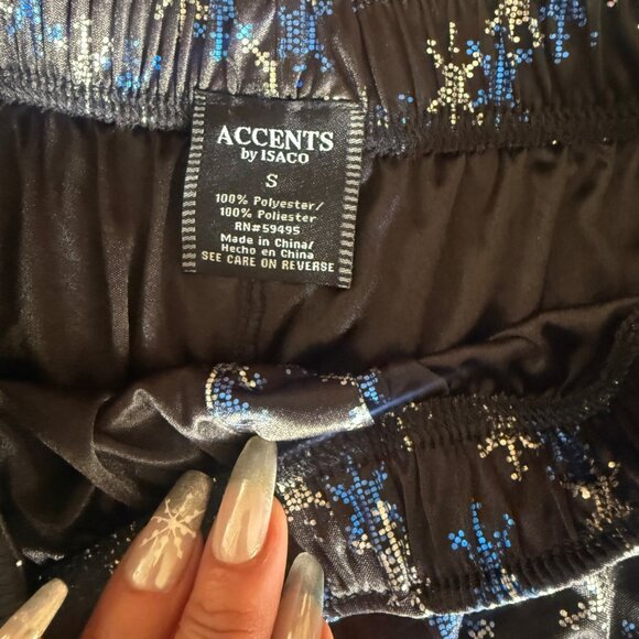 Black & Blue Snowflake Polyester Accent Sleep Shorts Small By Isaco - Picture 3 of 4